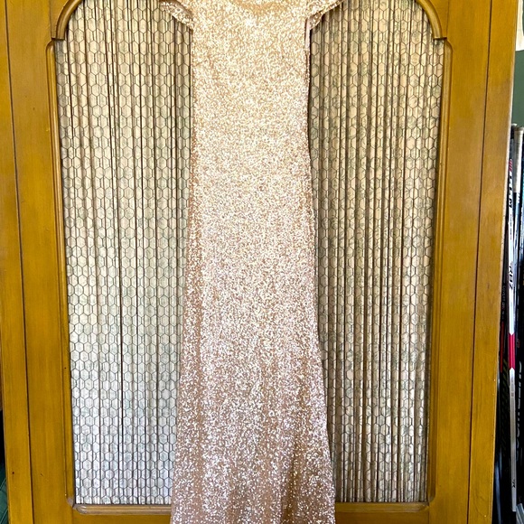 Champagne Sequined Evening Dress - Picture 2 of 10